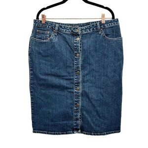Vintage 1990's Carole Little Button Front Denim Midi Skirt Size 14